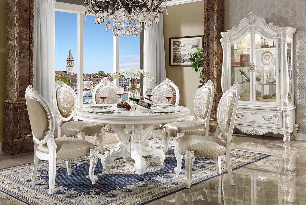 Versailles - Round Dining Table - Synthetic Leather & Bone White