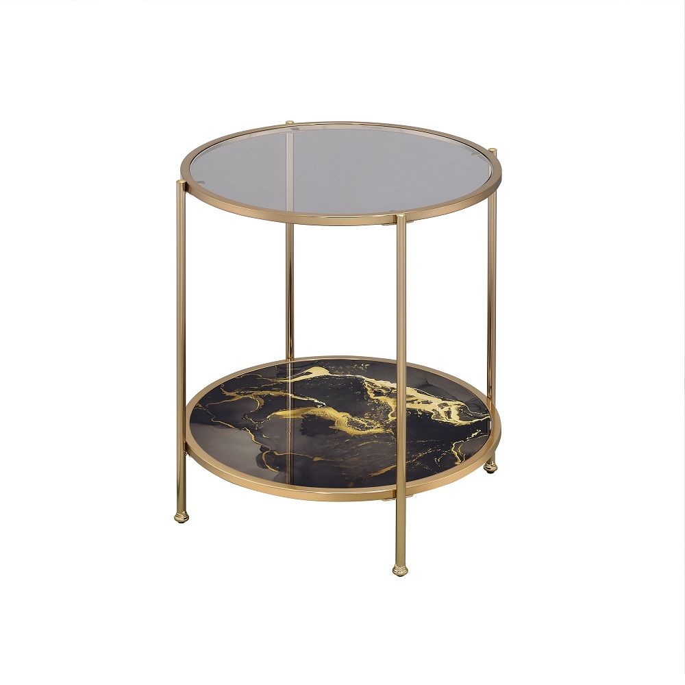 Fiorella - End Table - Black Marble Print & Champagne