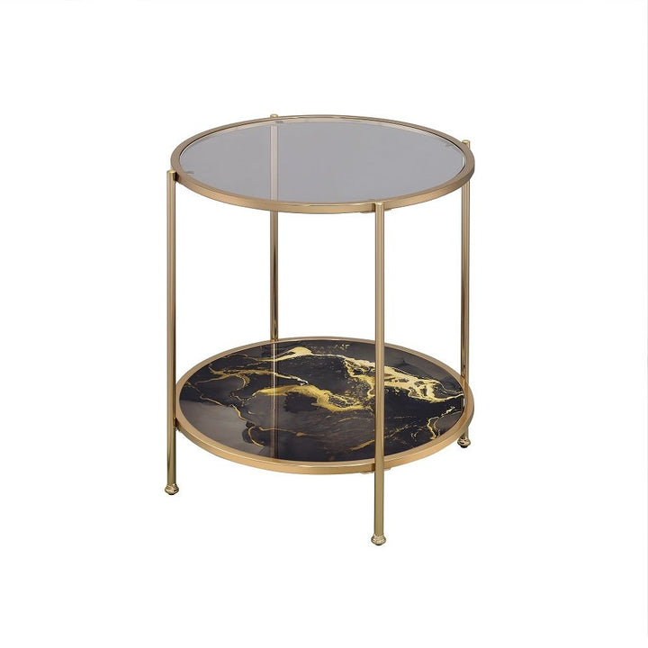 Fiorella - End Table - Black Marble Print & Champagne