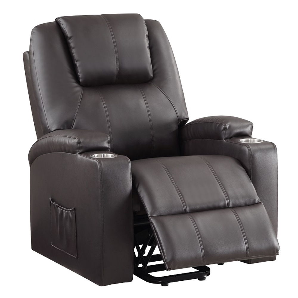 Evander - Recliner With Power Lift & Massage - Brown Leather Aire