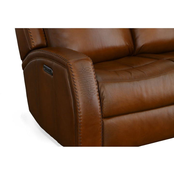 Mustang Leather Power Loveseat with Power Headrest in Rust