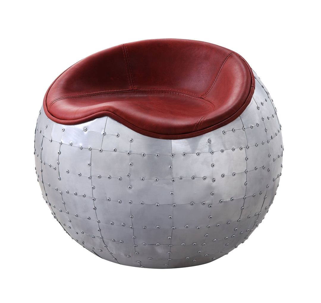 Brancaster - Ottoman - Antique Red Top Grain Leather & Aluminum