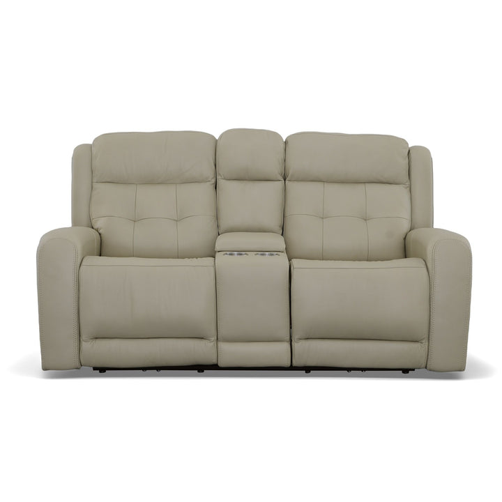 Grant Leather Power Reclining Loveseat with Console &amp; Power Headrests in Ivory
