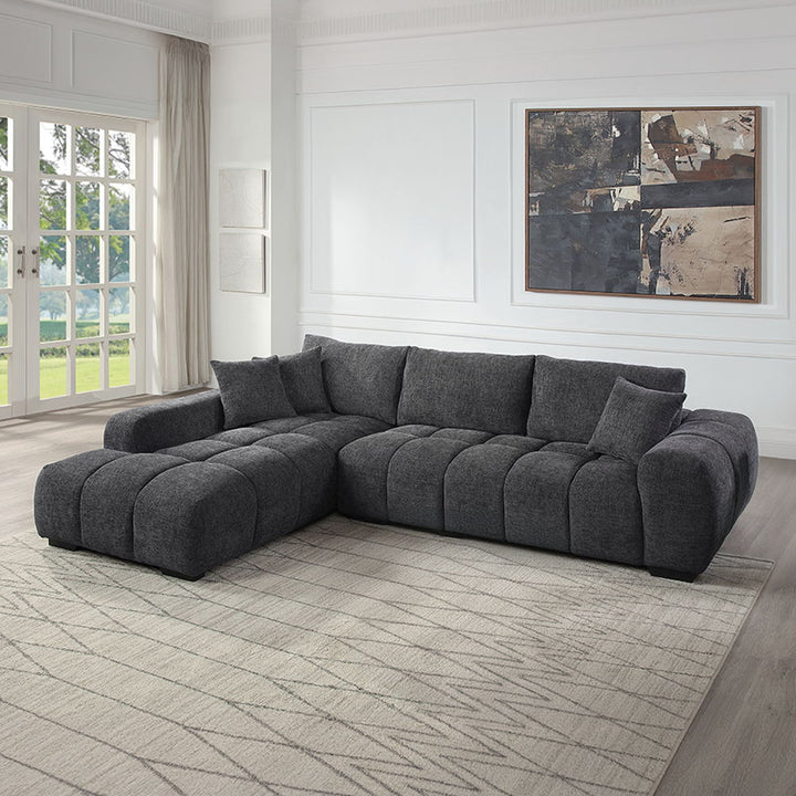Chosen - Sectional Sofa With 3 Pillows - Gray Chenille