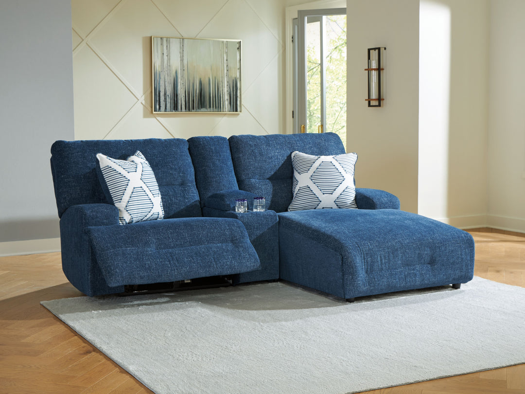 Acklen Place - 3-Piece Power Reclining Sectional Sofa With Raf Chaise - Navy by Ashley Furniture product image