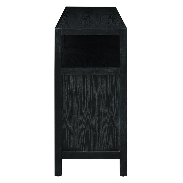 bohemian-style-rattan-sideboard-or-buffet-storage-cabinet-with-solid-wood-frame-black