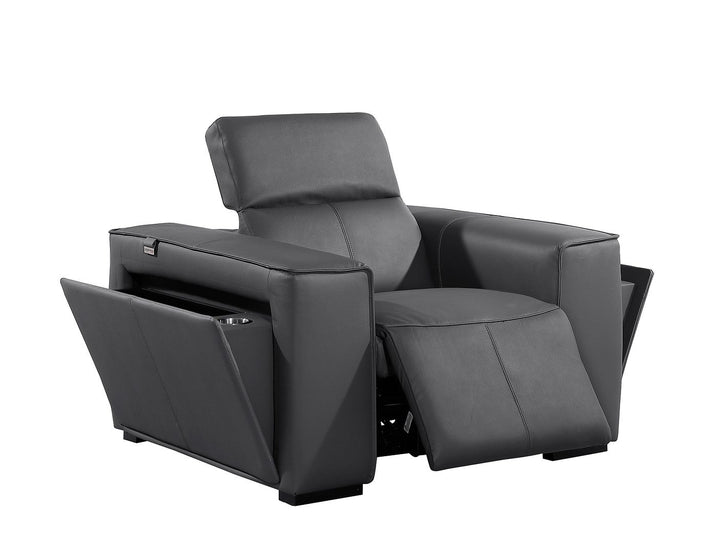 DivanItalia 1224 Top Grain Italian Leather Power Reclining Chair with Power Headrests - Dark Gray