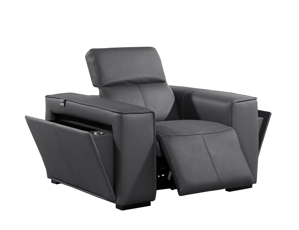 DivanItalia 1224 Top Grain Italian Leather Power Reclining Chair with Power Headrests - Dark Gray
