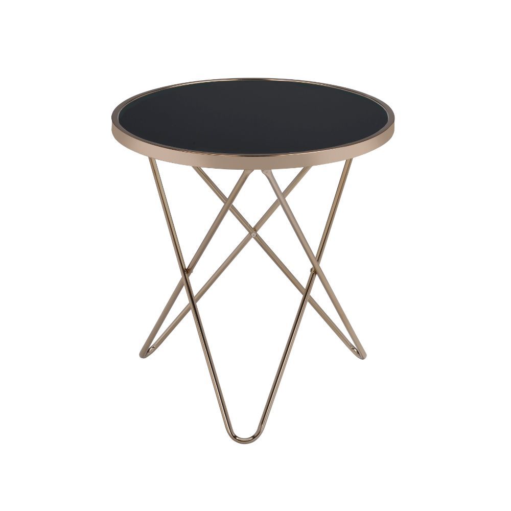 ACME Furniture Valora End Table Black Glass & Champagne