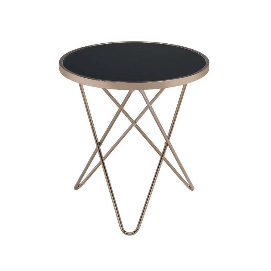 ACME Furniture Valora End Table Black Glass & Champagne