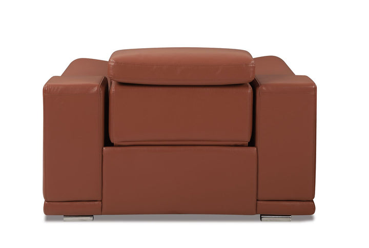 DivanItalia 9762 Top Grain Italian Leather Power Reclining Chair with Adjustable Headrests - Camel