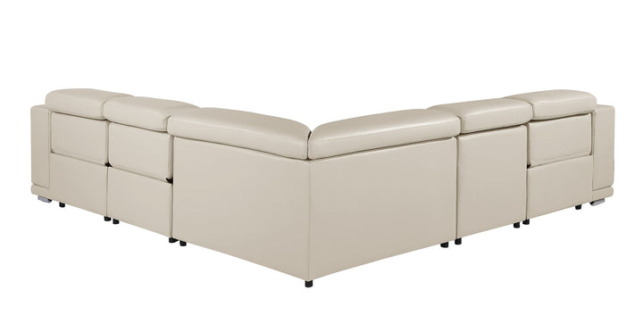 DivanItalia 9762 5-Piece L Shaped Top Grain Italian Leather Sectional Sofa with 3 Power Recliners - Beige