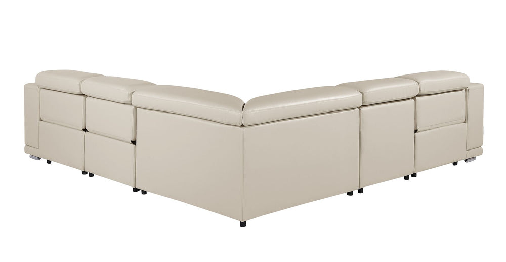 DivanItalia 9762 5-Piece L Shaped Top Grain Italian Leather Sectional Sofa with 3 Power Recliners - Beige