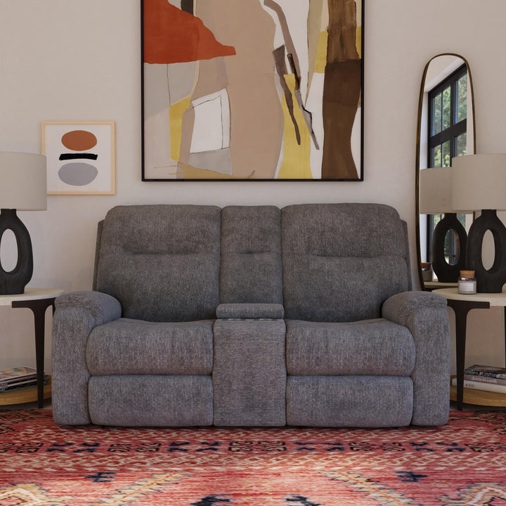 Penn Power Reclining Loveseat With Console &amp; Power Headrests &amp; Lumbar Dark Gray