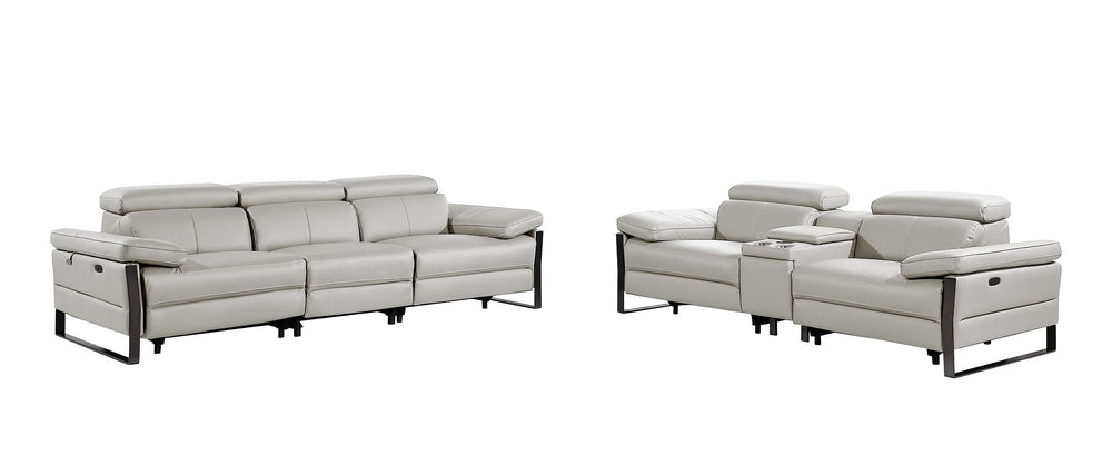 DivanItalia 1246 Modular Power Triple Reclining Sofa and Console Loveseat Set with Power Headrests – Top Grain Italian Leather - Light Gray