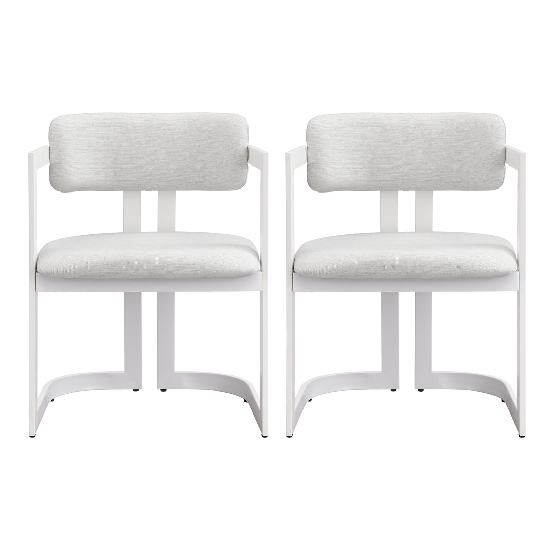 Upholstered Metal Armchair – Beige/White (Set of 2)