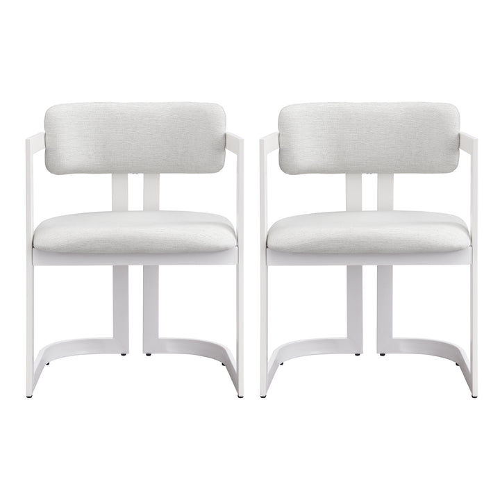 Upholstered Metal Armchair – Beige/White (Set of 2)