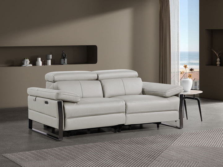 DivanItalia 1246 Top Grain Italian Leather Loveseat with Power Headrest - Light Gray