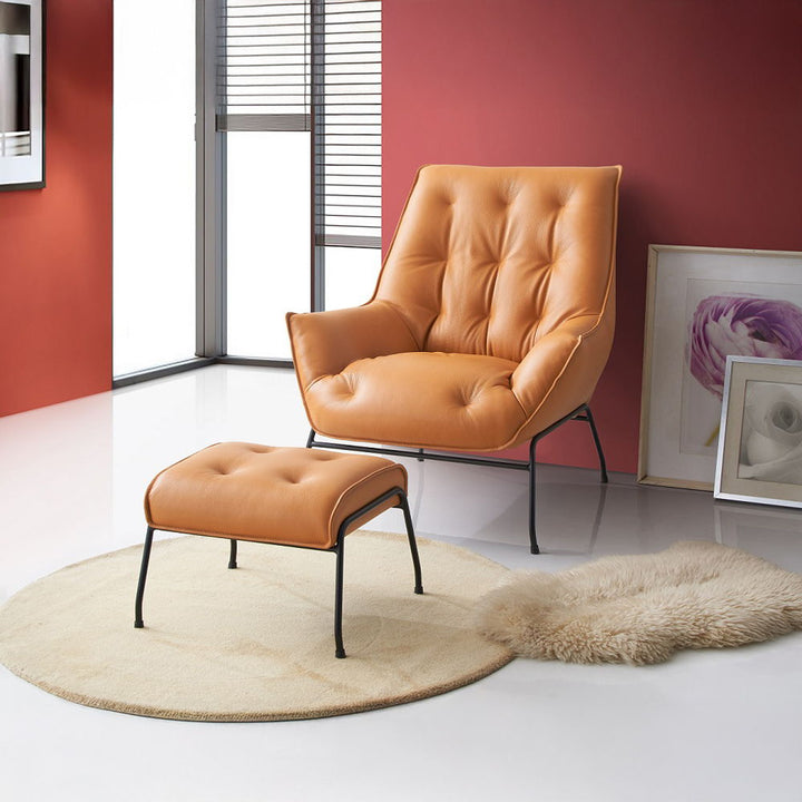 Zusa - Accent Chair & Ottoman - Sandstone Top Grain Leather
