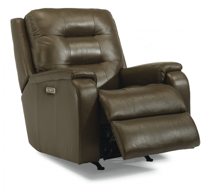 Flexsteel 3810-50H Arlo  Leather Power Recliner, Power Headrest  Dark Brown