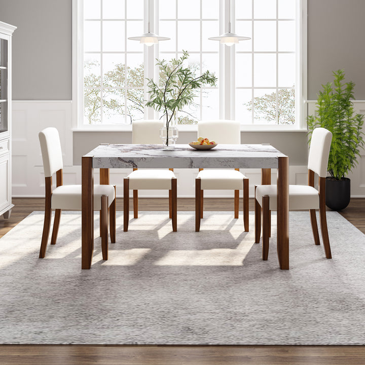 5-piece-faux-marble-dining-table-set-with-rubberwood-legs