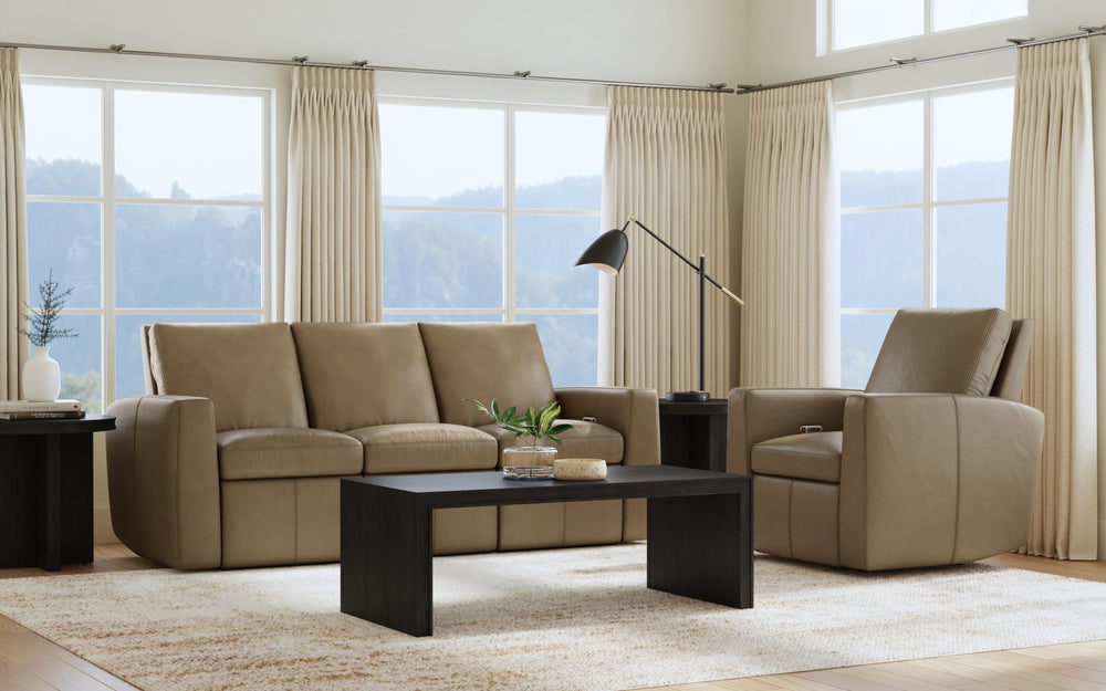 Aria Leather Power Reclining Sofa in Fawn