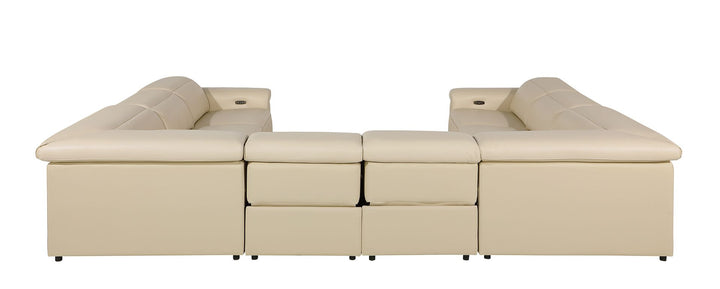 DivanItalia 1126 8-Piece U-Shaped Sectional Sofa in Top Grain Italian Leather with 4 Power Recliners &amp; Power Headrests – No Console - Beige