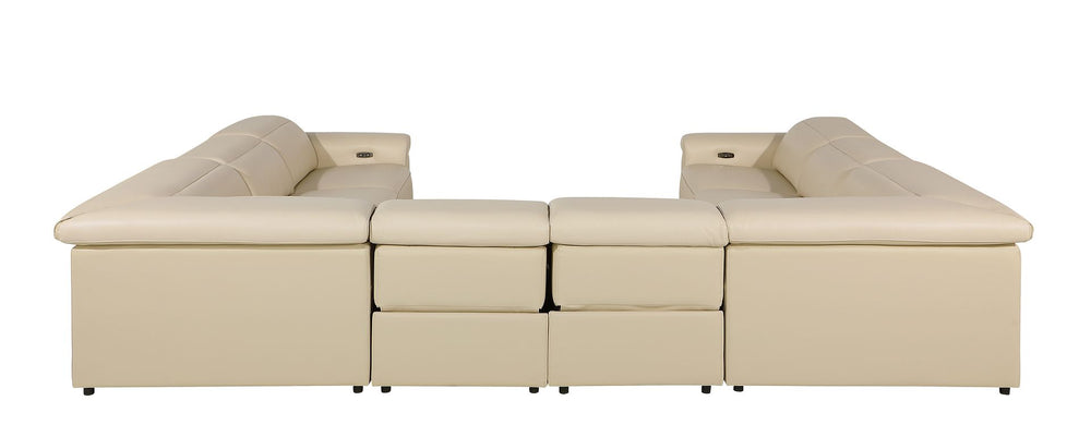 DivanItalia 1126 8-Piece U-Shaped Sectional Sofa in Top Grain Italian Leather with 4 Power Recliners & Power Headrests – No Console - Beige
