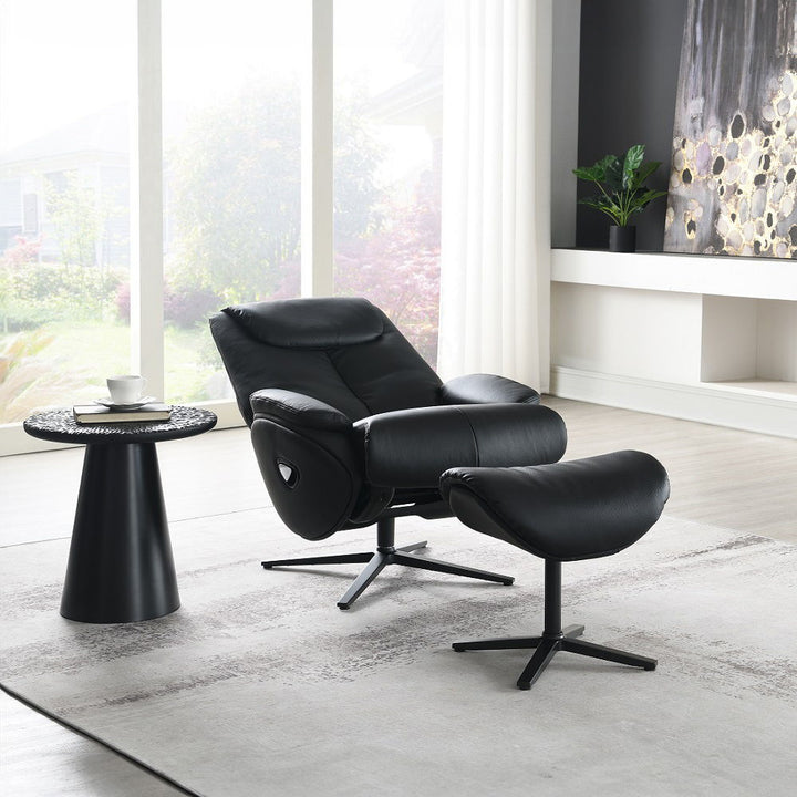 Labonita - Motion Accent Chair With Swivel & Ottoman - Black Top Grain Leather & Black