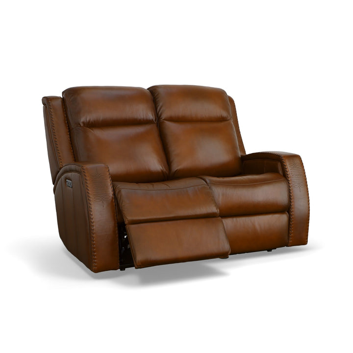 Mustang Leather Power Loveseat with Power Headrest in Rust