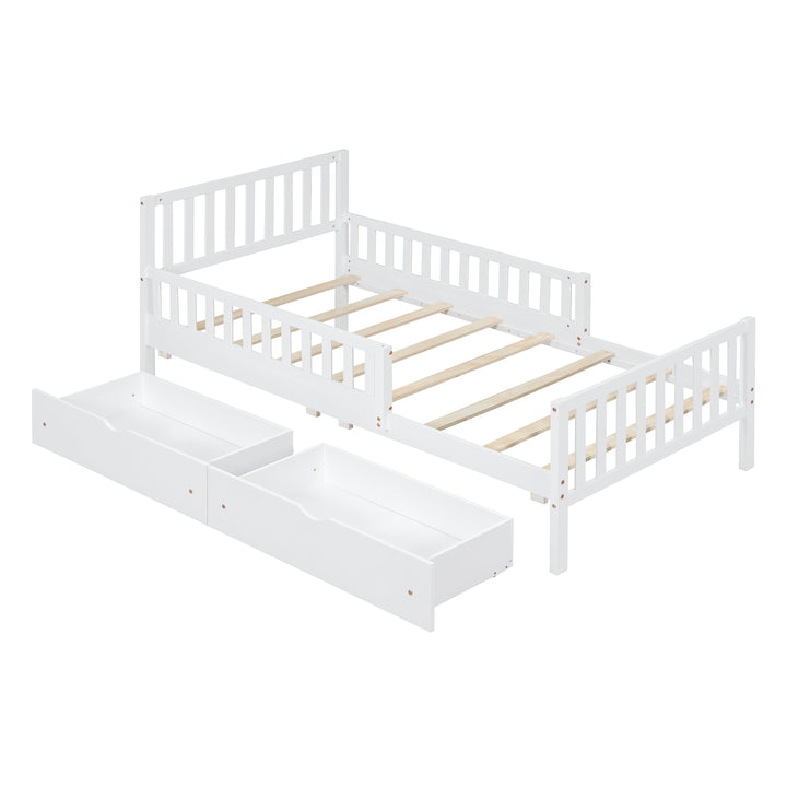 twin-size-wood-platform-bed-with-guardrails-and-two-storage-drawers-in-white