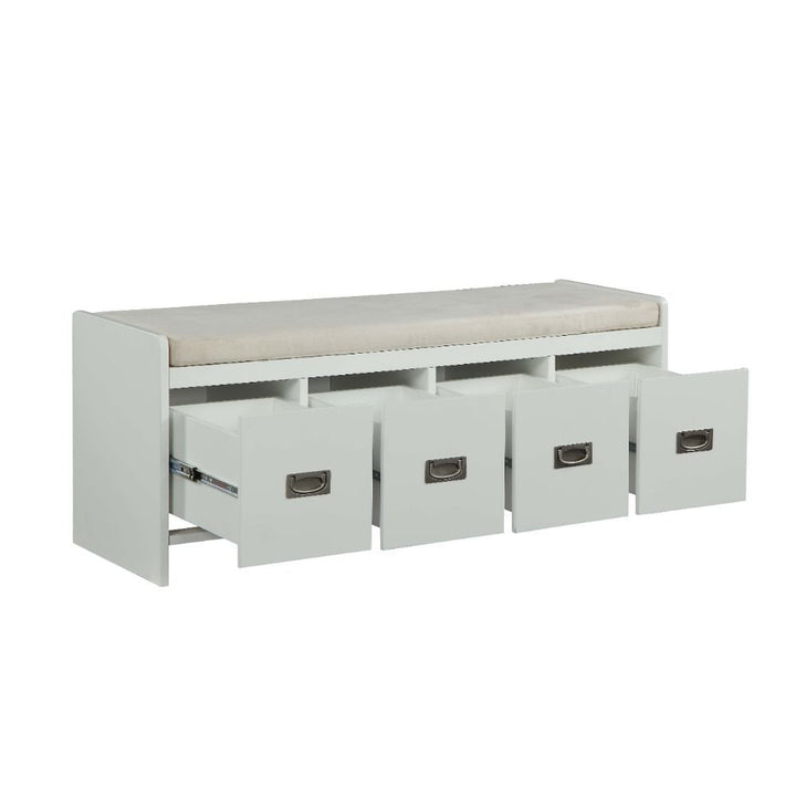 Berci - Bench With Storage - Beige Fabric & White