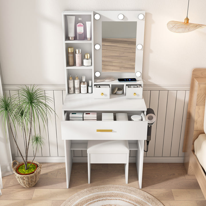 compact-white-vanity-table-with-mirror-adjustable-led-lights-hair-dryer-holder-stool