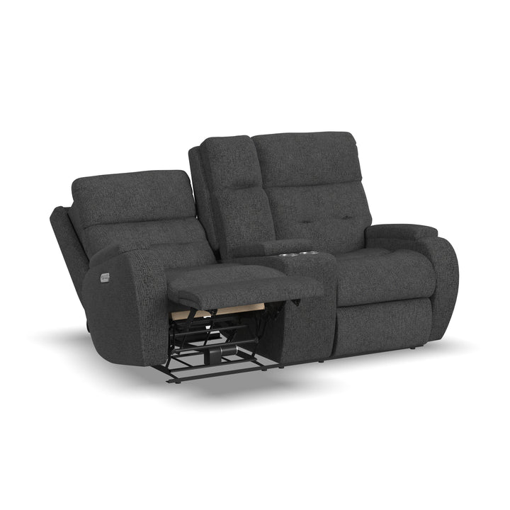 Strait Power Reclining Loveseat With Console &amp; Power Headrests Gray