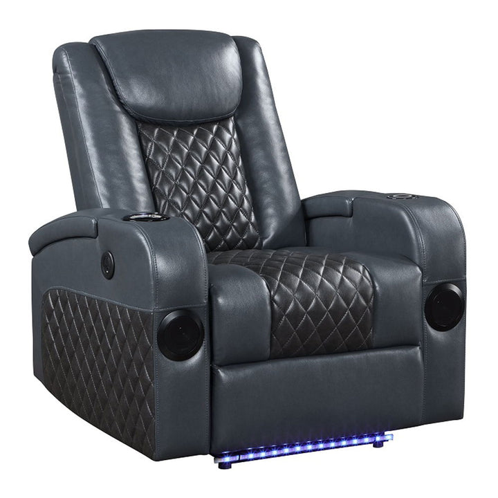 Alair - Power Motion Recliner With Bluetooth, Wireless Charger & Cupholder - Blue & Black Leather Aire