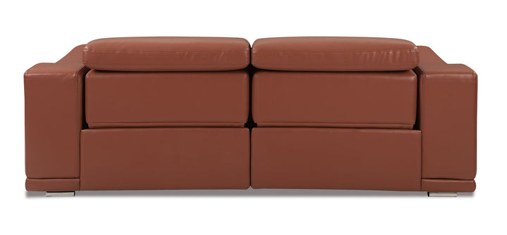 DivanItalia 9762 Top Grain Italian Leather Power Reclining Sofa and Loveseat Set with Adjustable Headrests - Camel
