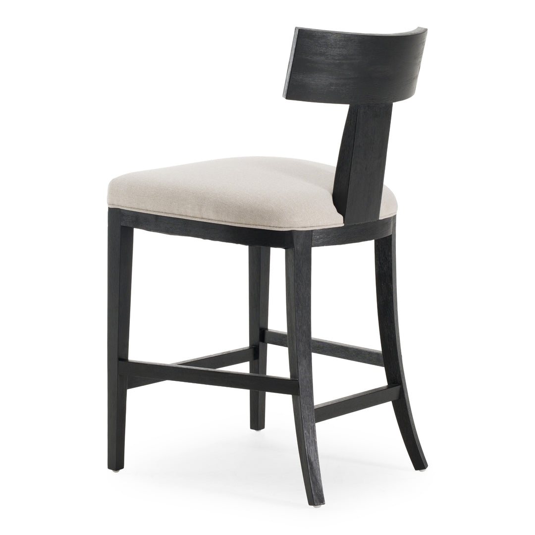 Fabien - Mid-Century Modern Beige Linen + Black Walnut Counter Chair