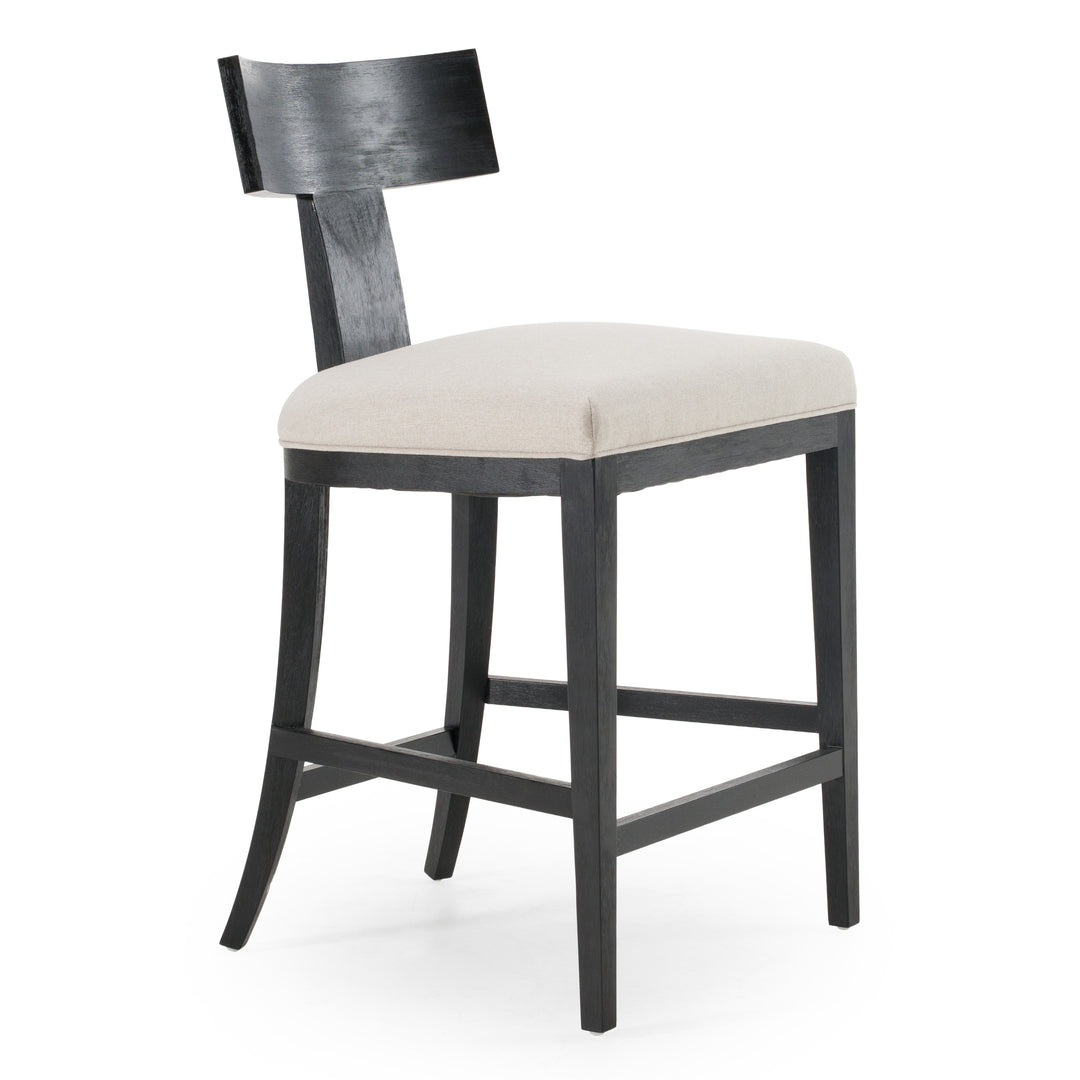 Fabien - Mid-Century Modern Beige Linen + Black Walnut Counter Chair
