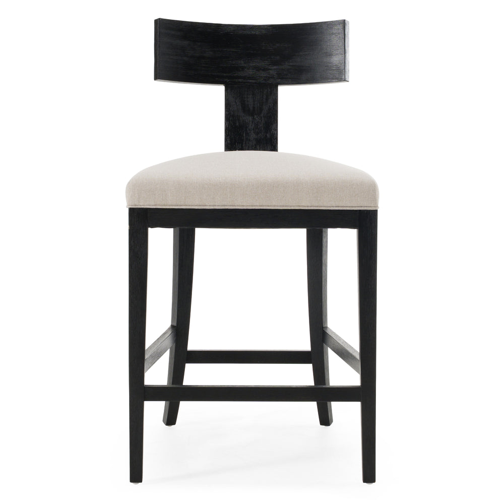 Fabien - Mid-Century Modern Beige Linen + Black Walnut Counter Chair - View 2
