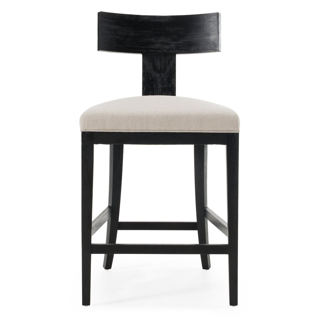Fabien  Mid-Century Modern Beige Linen + Black Walnut Counter Chair
