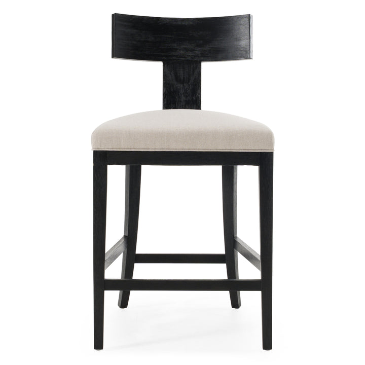 Fabien  Mid-Century Modern Beige Linen + Black Walnut Counter Chair