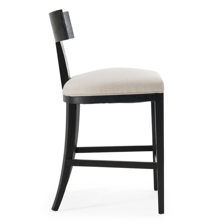 Fabien  Mid-Century Modern Beige Linen + Black Walnut Counter Chair