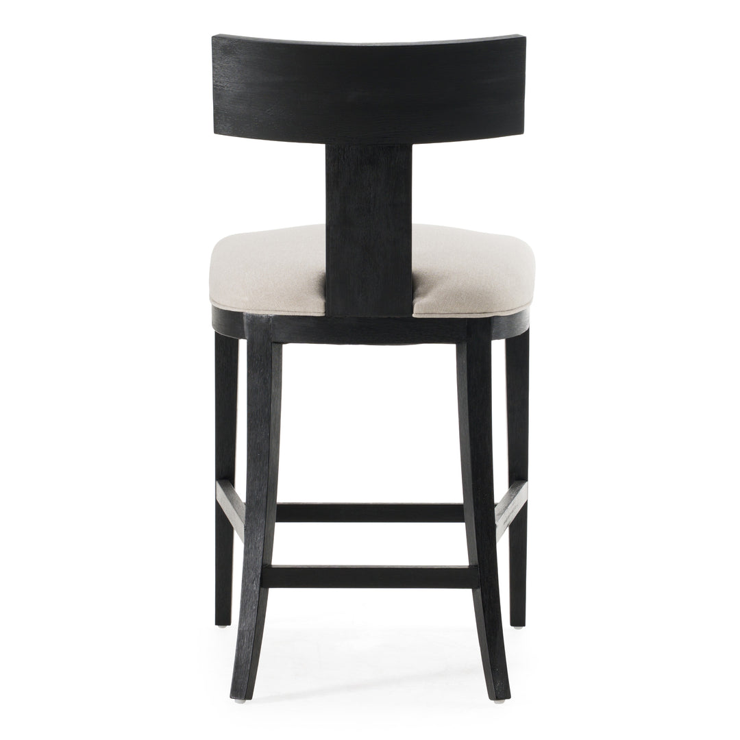 Fabien  Mid-Century Modern Beige Linen + Black Walnut Counter Chair