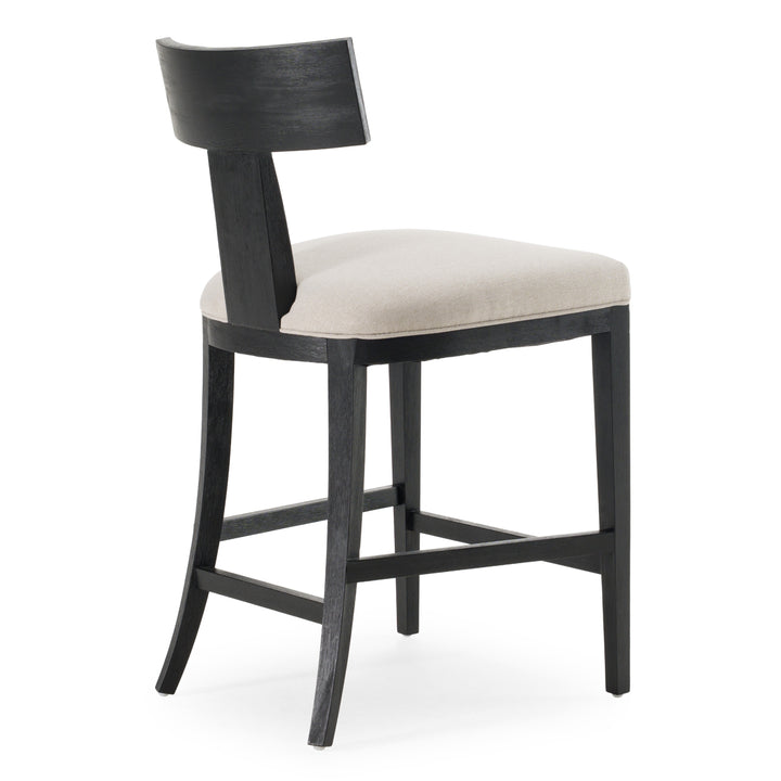 Fabien  Mid-Century Modern Beige Linen + Black Walnut Counter Chair