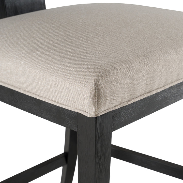 Fabien - Mid-Century Modern Beige Linen + Black Walnut Counter Chair