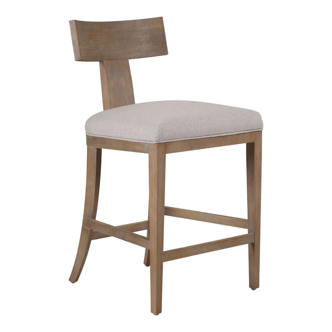 Fabien - Mid-Century Modern Beige Linen + Wood Counter Chair