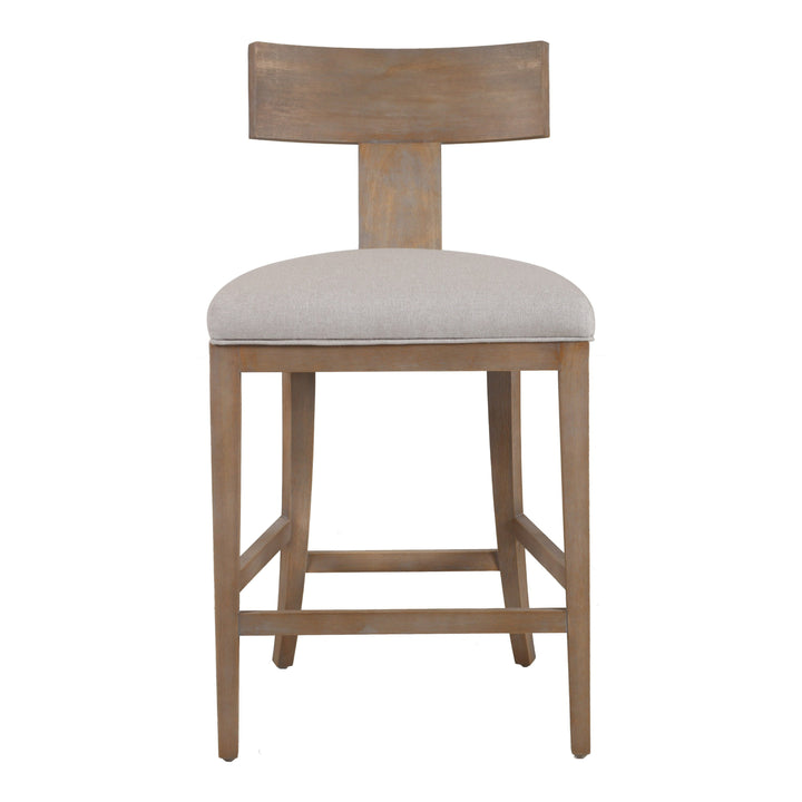 Fabien - Mid-Century Modern Beige Linen + Wood Counter Chair