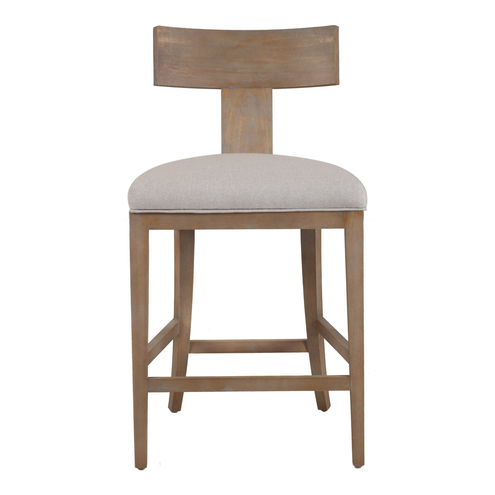 Fabien - Mid-Century Modern Beige Linen + Wood Counter Chair - View 6