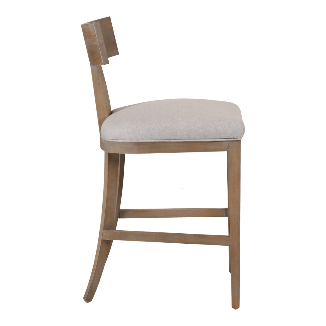 Fabien - Mid-Century Modern Beige Linen + Wood Counter Chair
