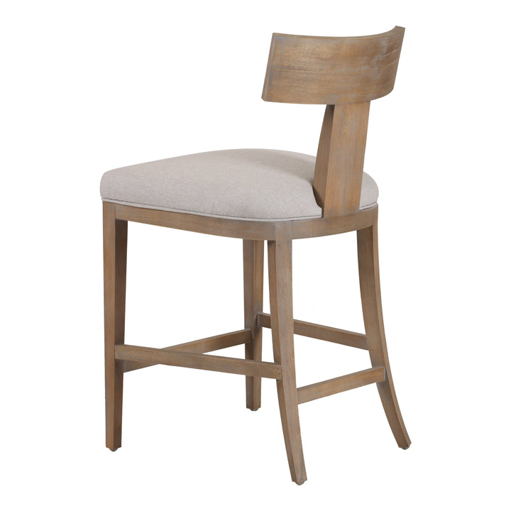Fabien - Mid-Century Modern Beige Linen + Wood Counter Chair
